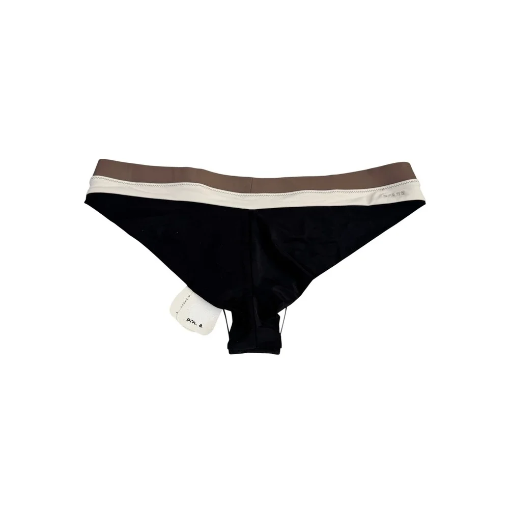 Prana Reia Bikini Bottom Black Brown Cream Colorblock Cheeky Swim Size L NEW